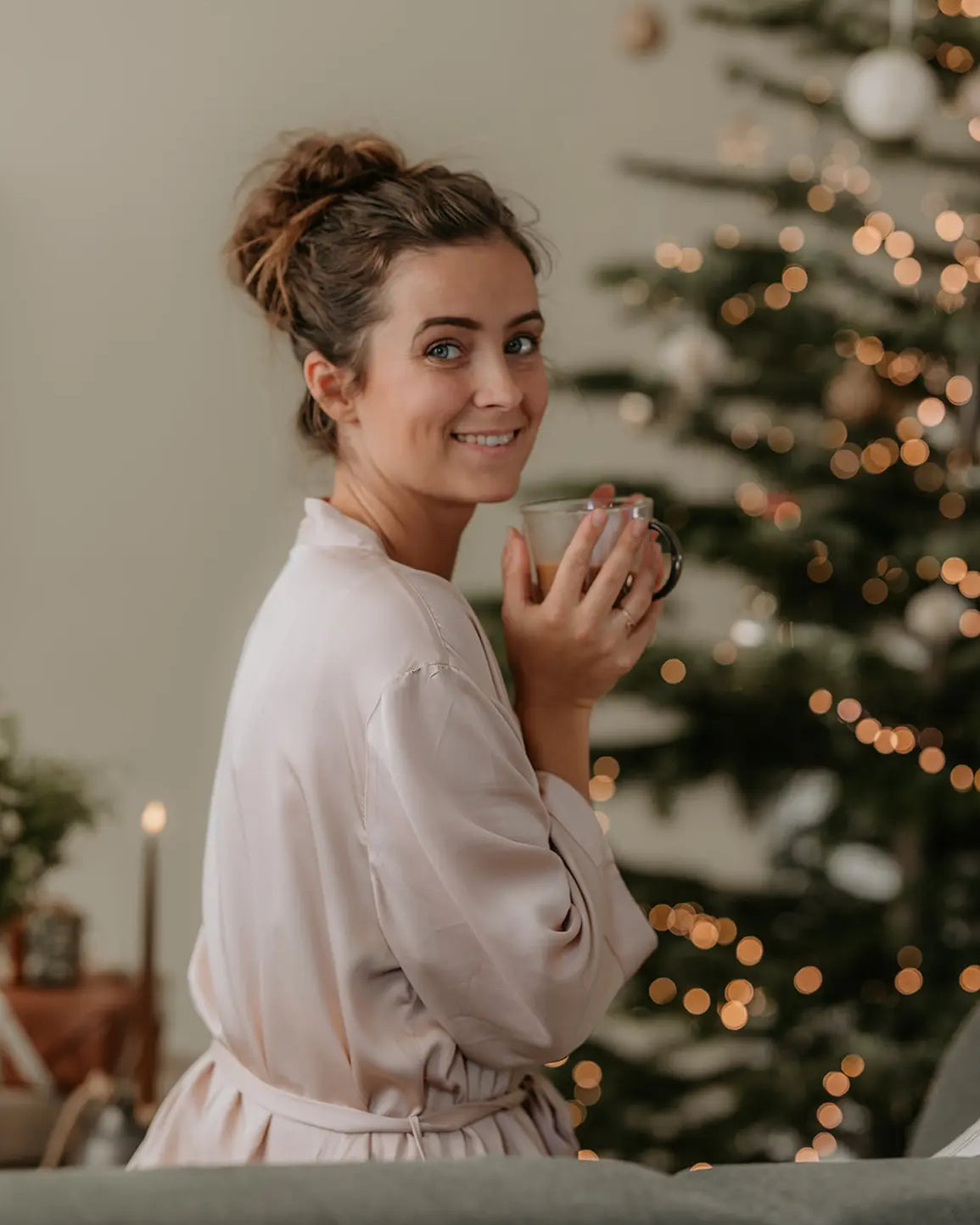 Bambus kimono i lys beige - fald og pasform