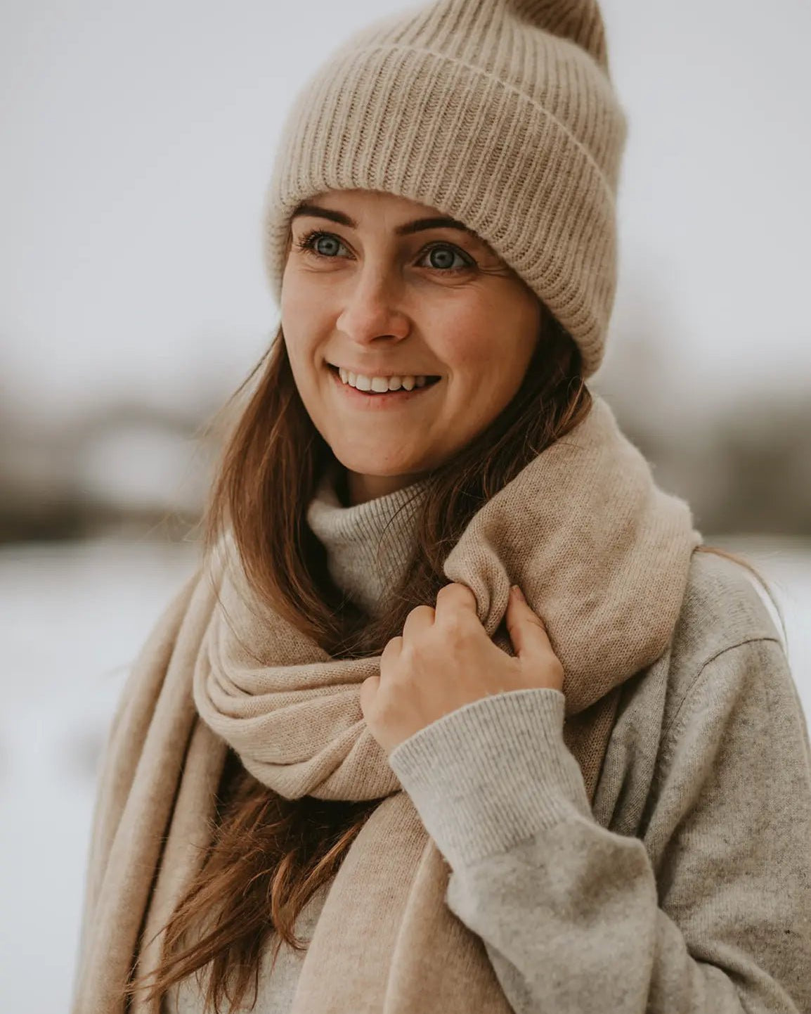 Cashmere halstørklæde beige 70x200cm - Nordic Weaving