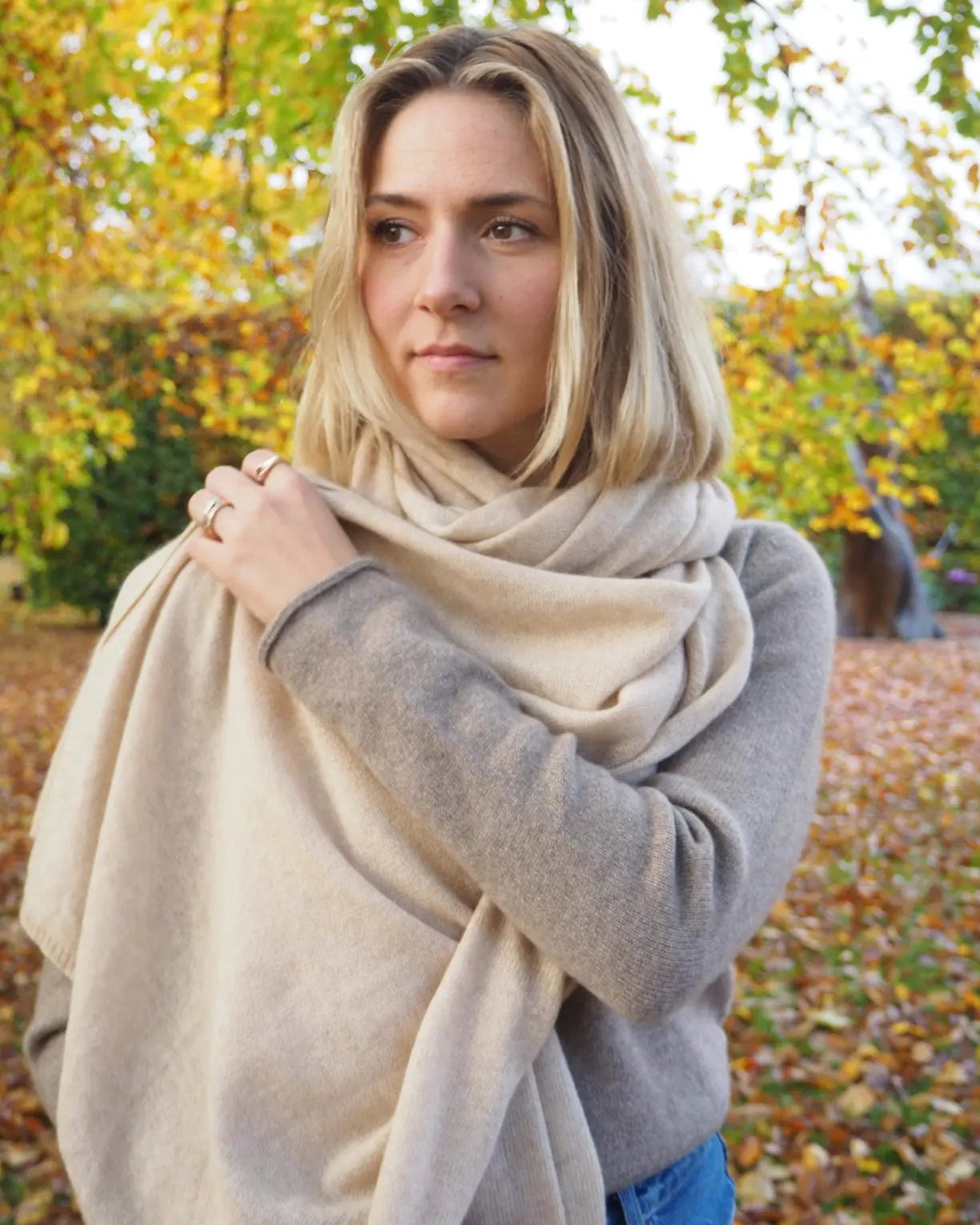 Cashmere halstørklæde beige 70x200cm - Nordic Weaving