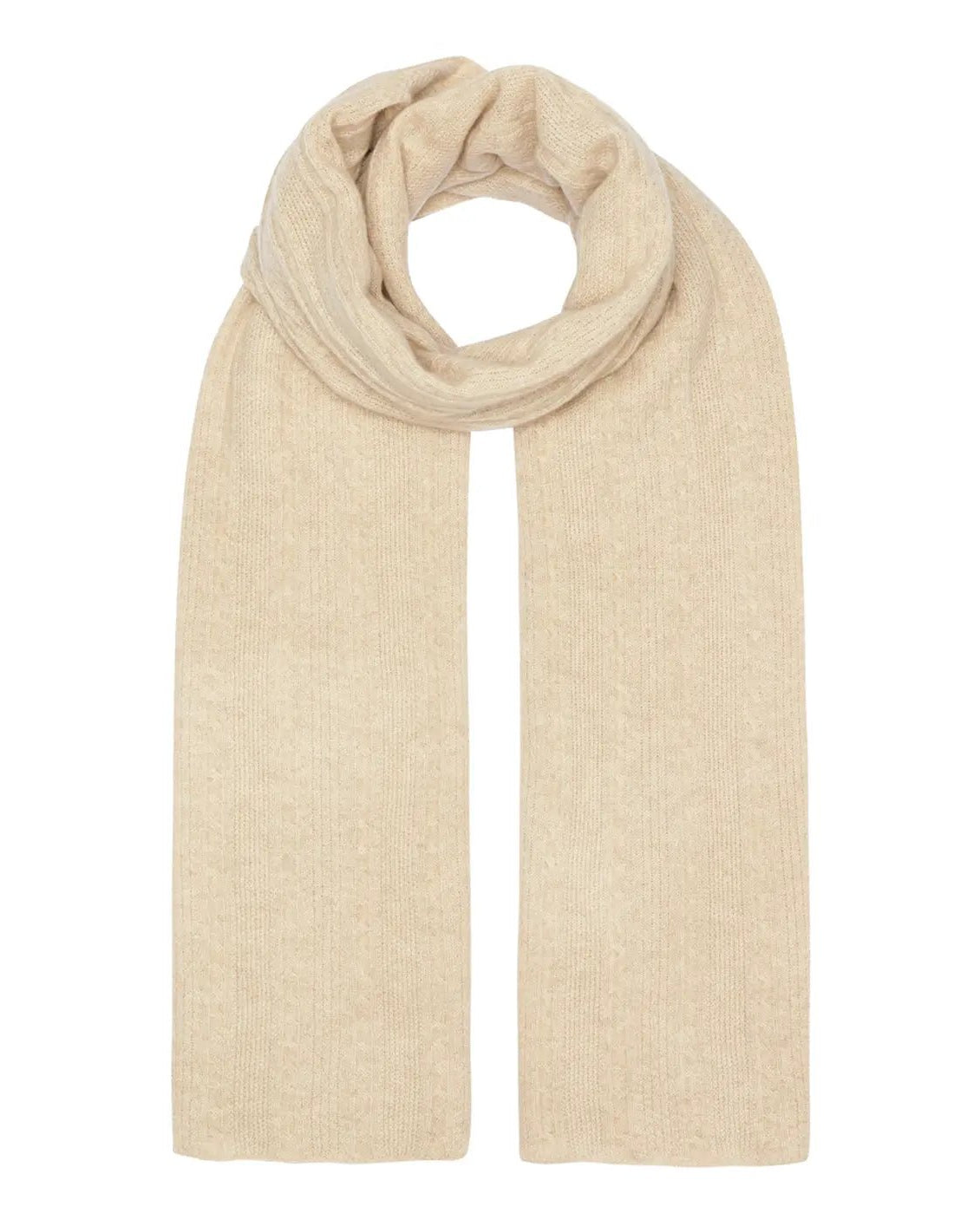 Kabelstrikket cashmere halstørklæde beige 70x200cm - Nordic Weaving