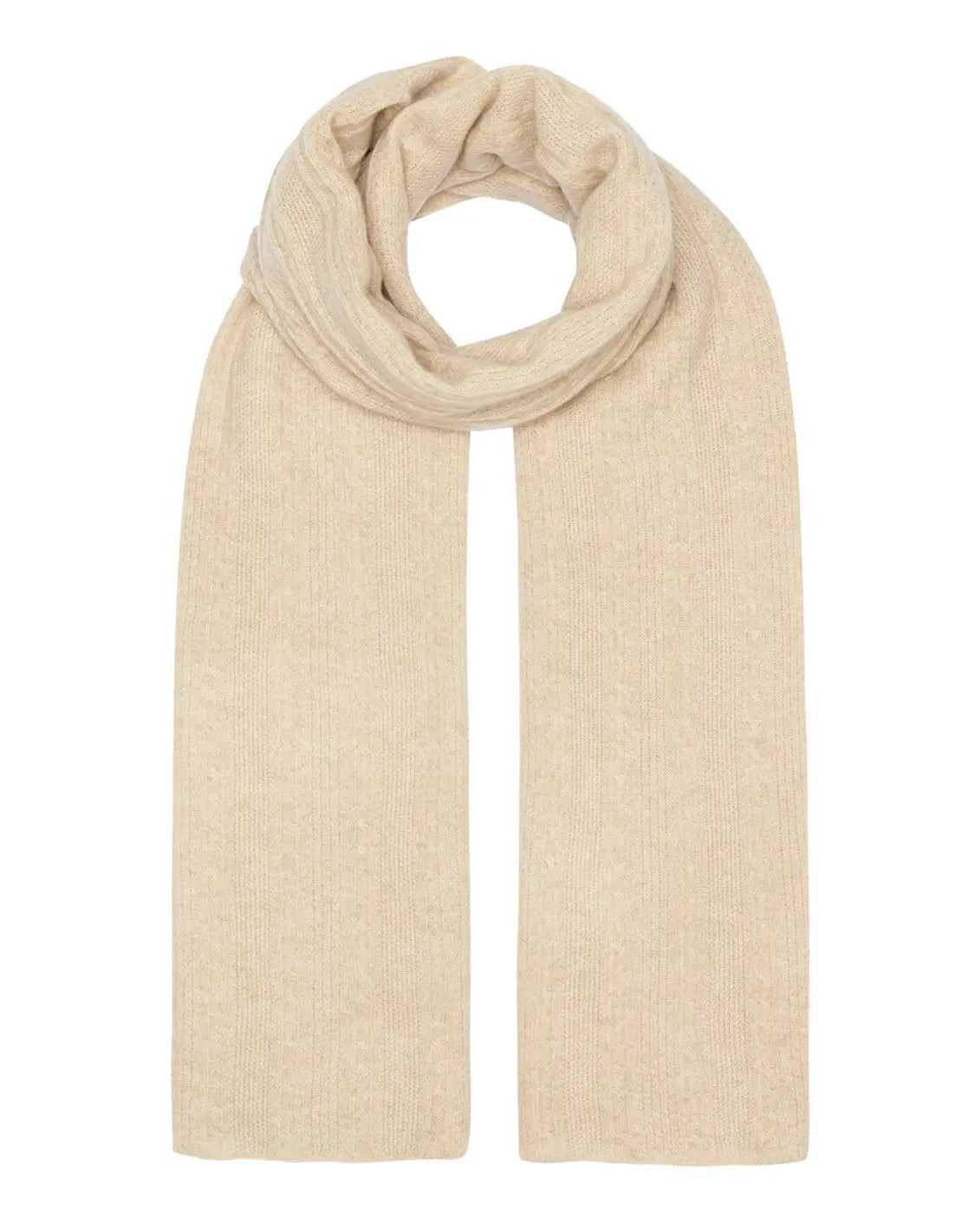 Kabelstrikket cashmere halstørklæde beige 70x200cm - Nordic Weaving