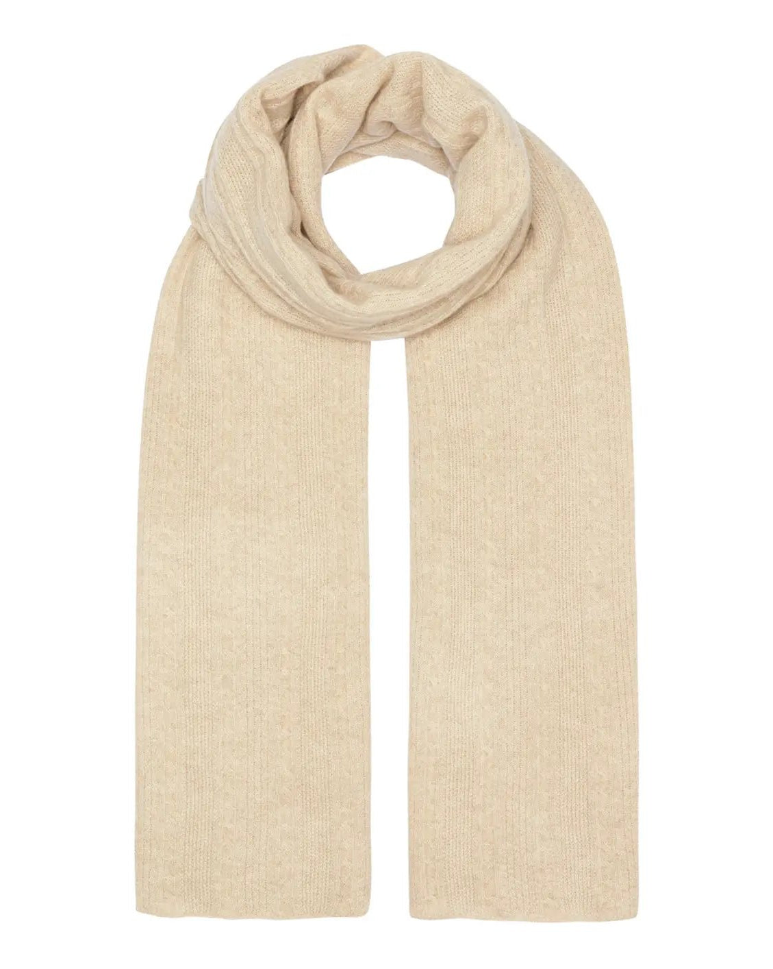 Kabelstrikket cashmere halstørklæde beige 70x200cm - Nordic Weaving