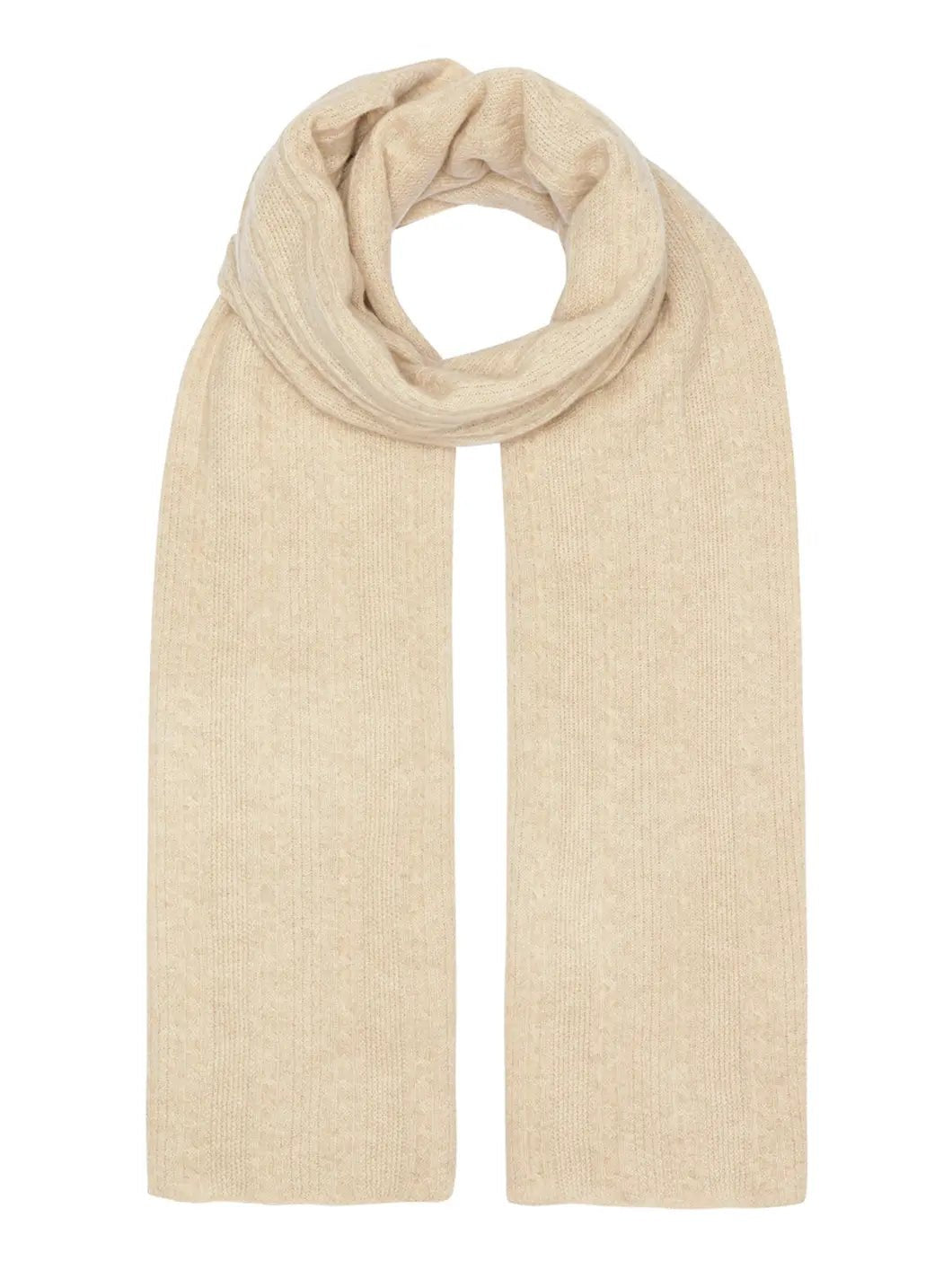 Kabelstrikket cashmere halstørklæde beige 70x200cm - Nordic Weaving