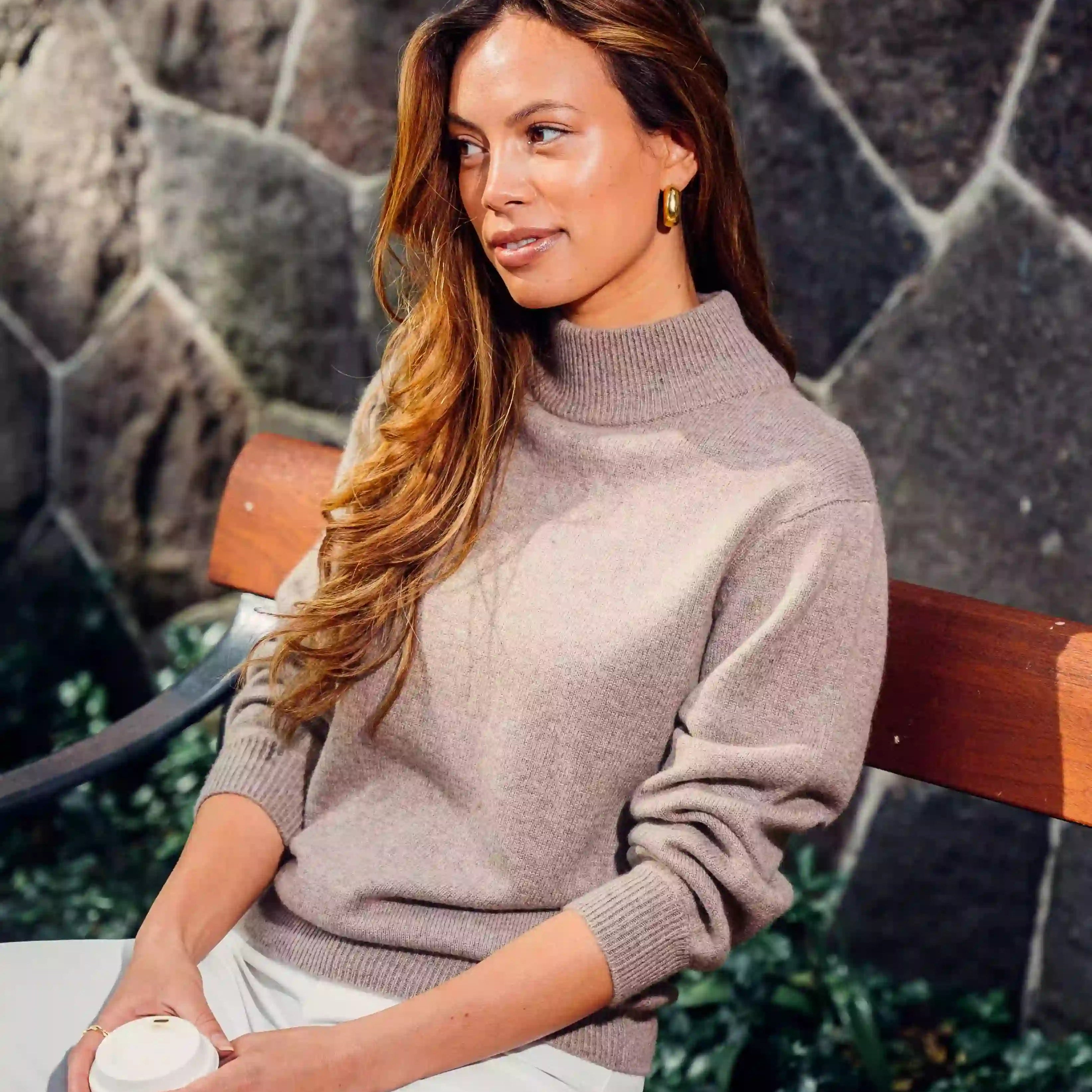 Leonora cashmere high neck Brown - Nordic Weaving