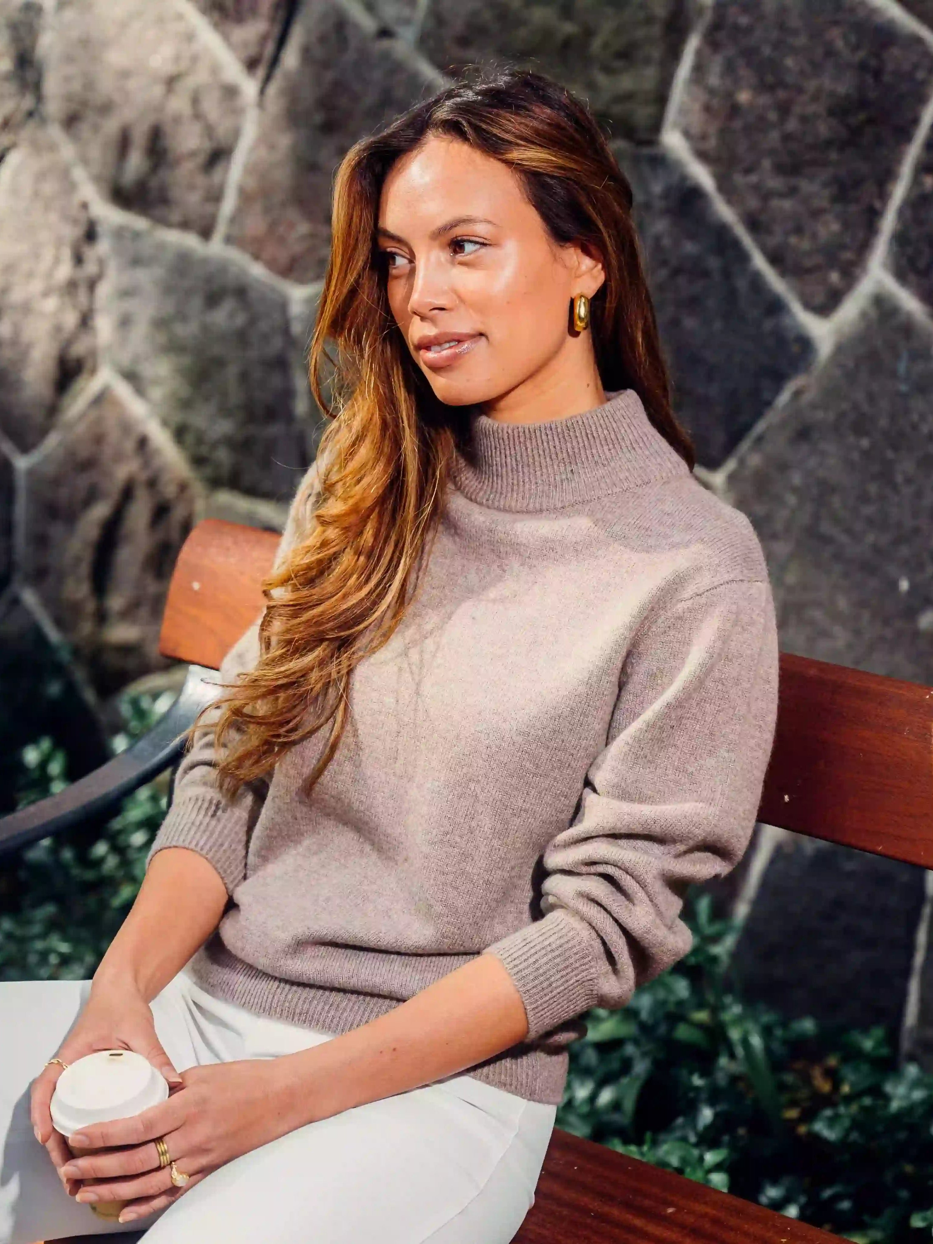 Leonora cashmere high neck Brown - Nordic Weaving