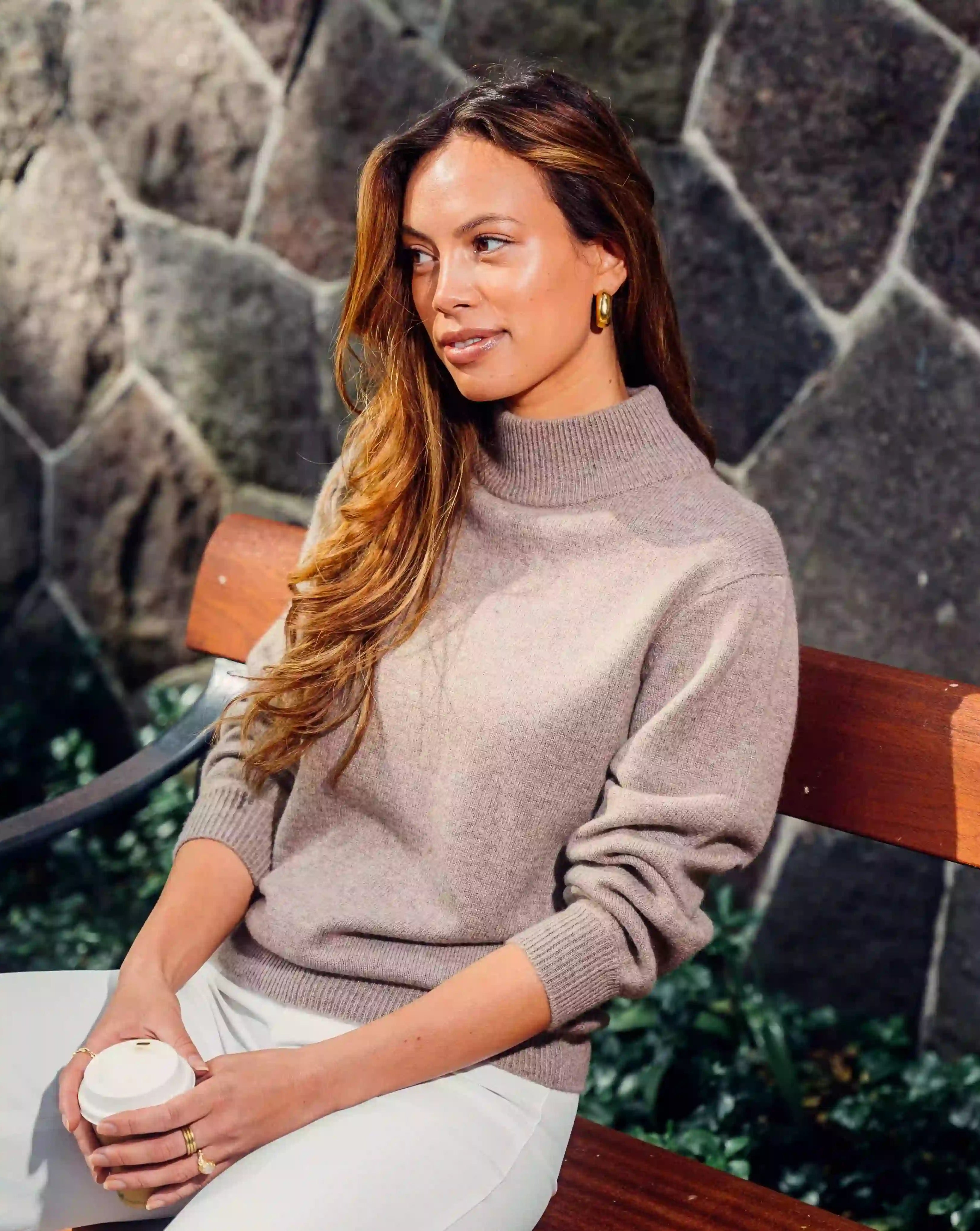Leonora cashmere high neck Brown - Nordic Weaving