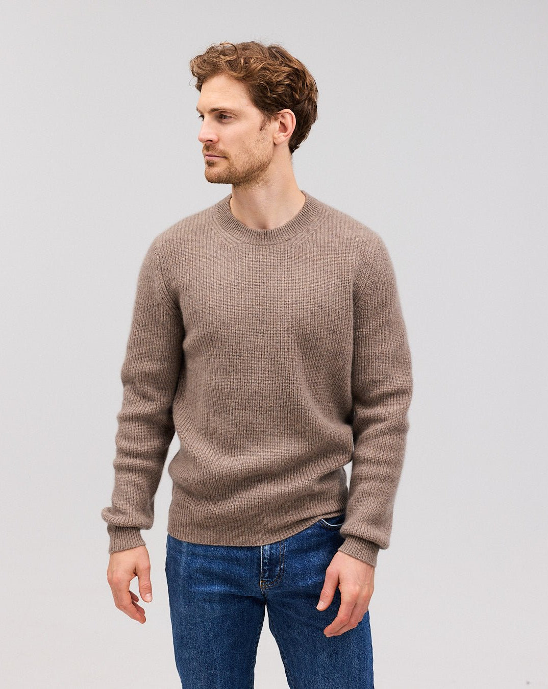 RAGNAR cashmere crewneck dark beige melange - Nordic Weaving