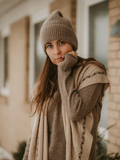 Ribstrikket cashmere hue brun - Nordic Weaving