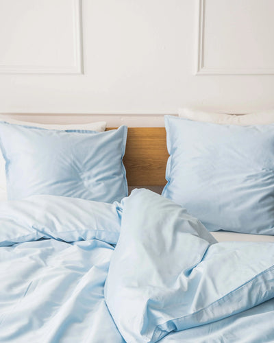 Miljøbillede af Dobbelt sengetøj egyptisk bomuld lys blå