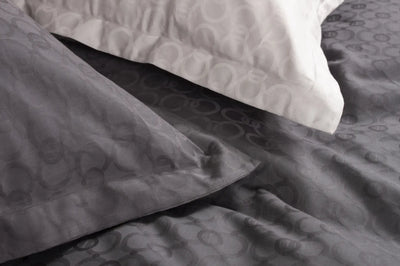 Miljøbillede closeup af enkelt sengetøj egyptisk bomuld mørk grå 