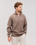 OSKAR cashmere half zip Dark beige - Nordic Weaving