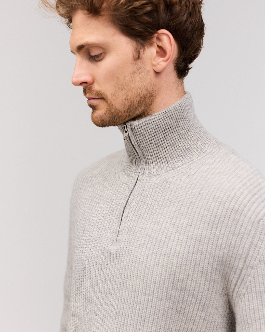 OSKAR cashmere half zip Light grey - Nordic Weaving