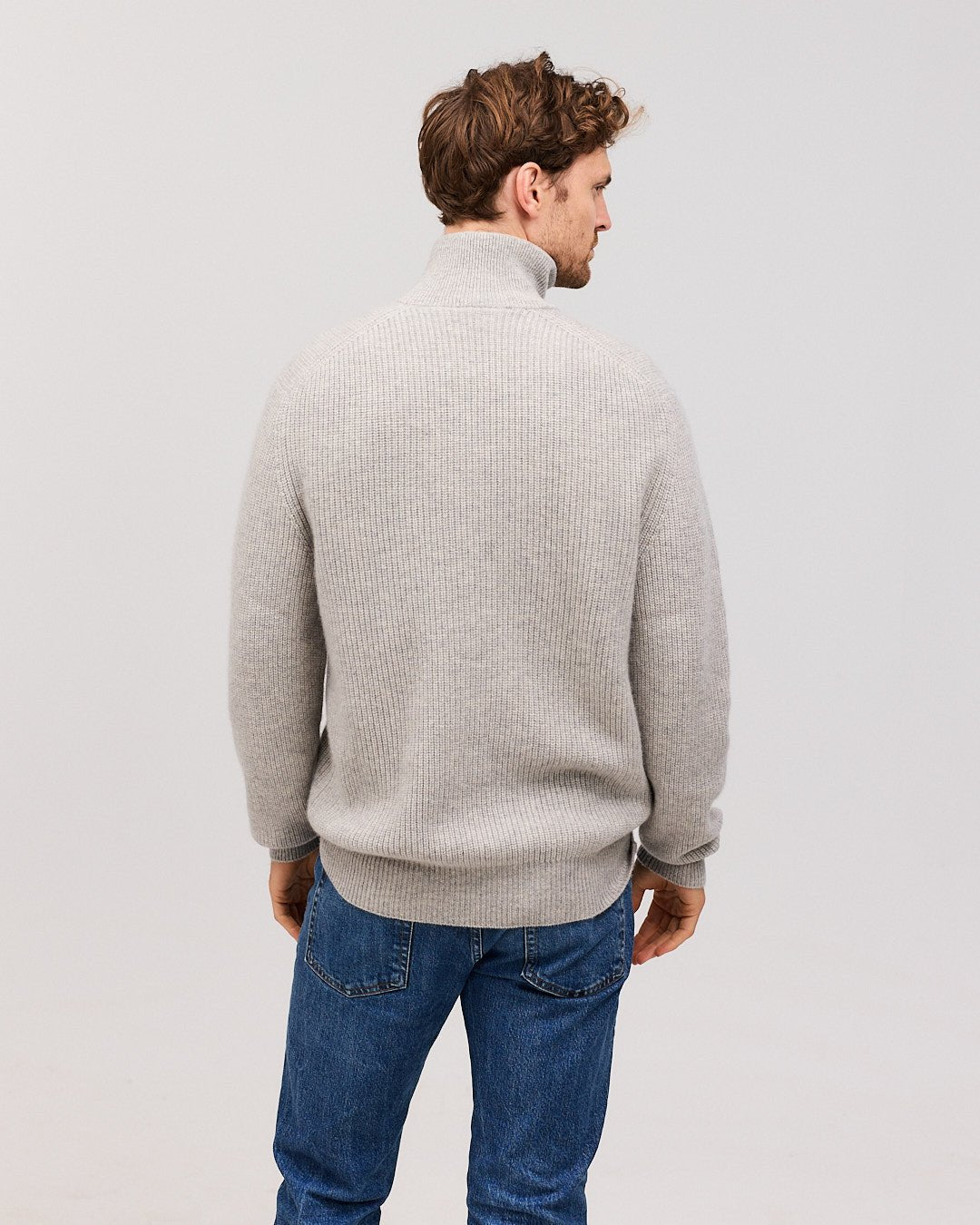 OSKAR cashmere half zip Light grey - Nordic Weaving