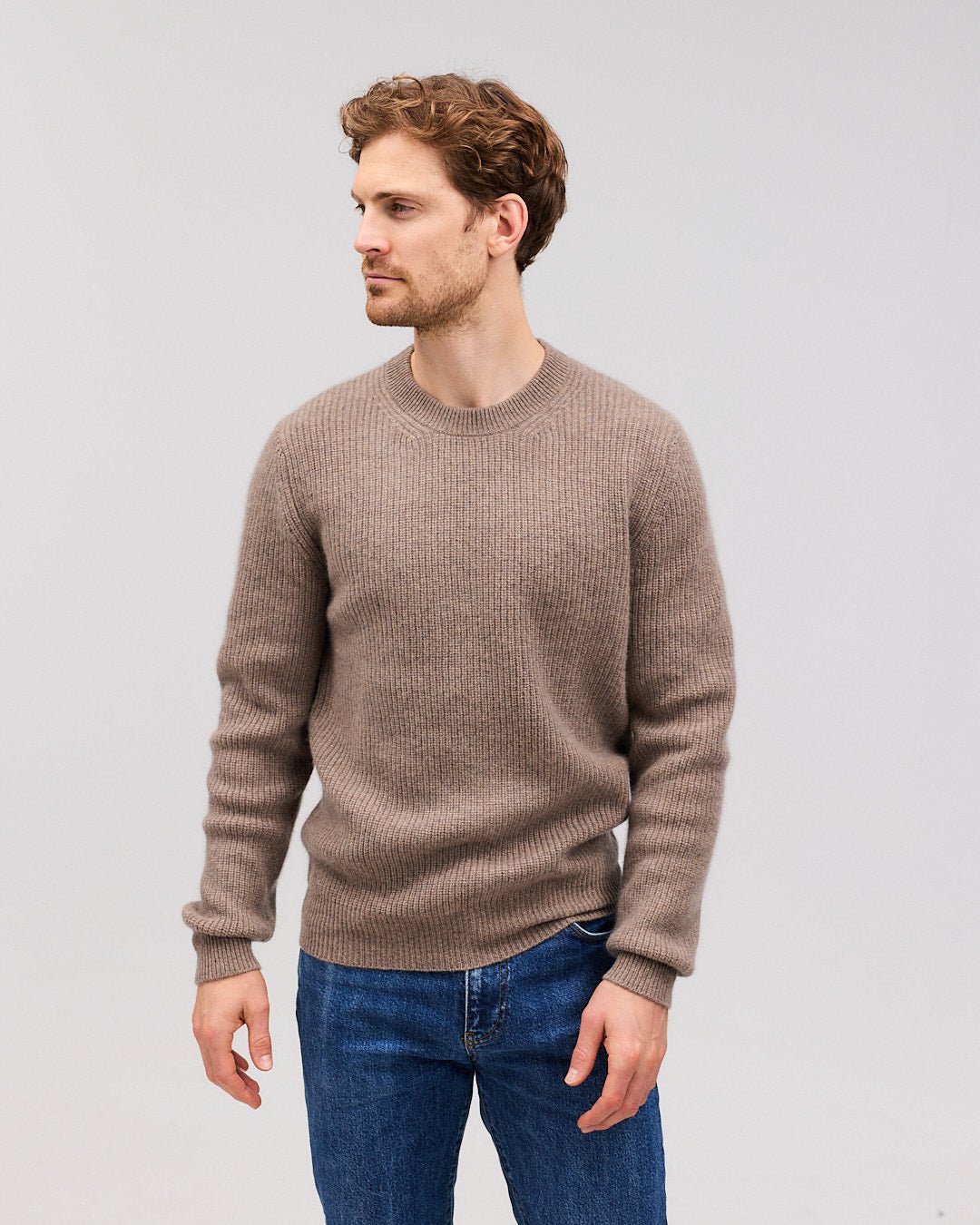 RAGNAR cashmere crewneck dark beige melange - Nordic Weaving