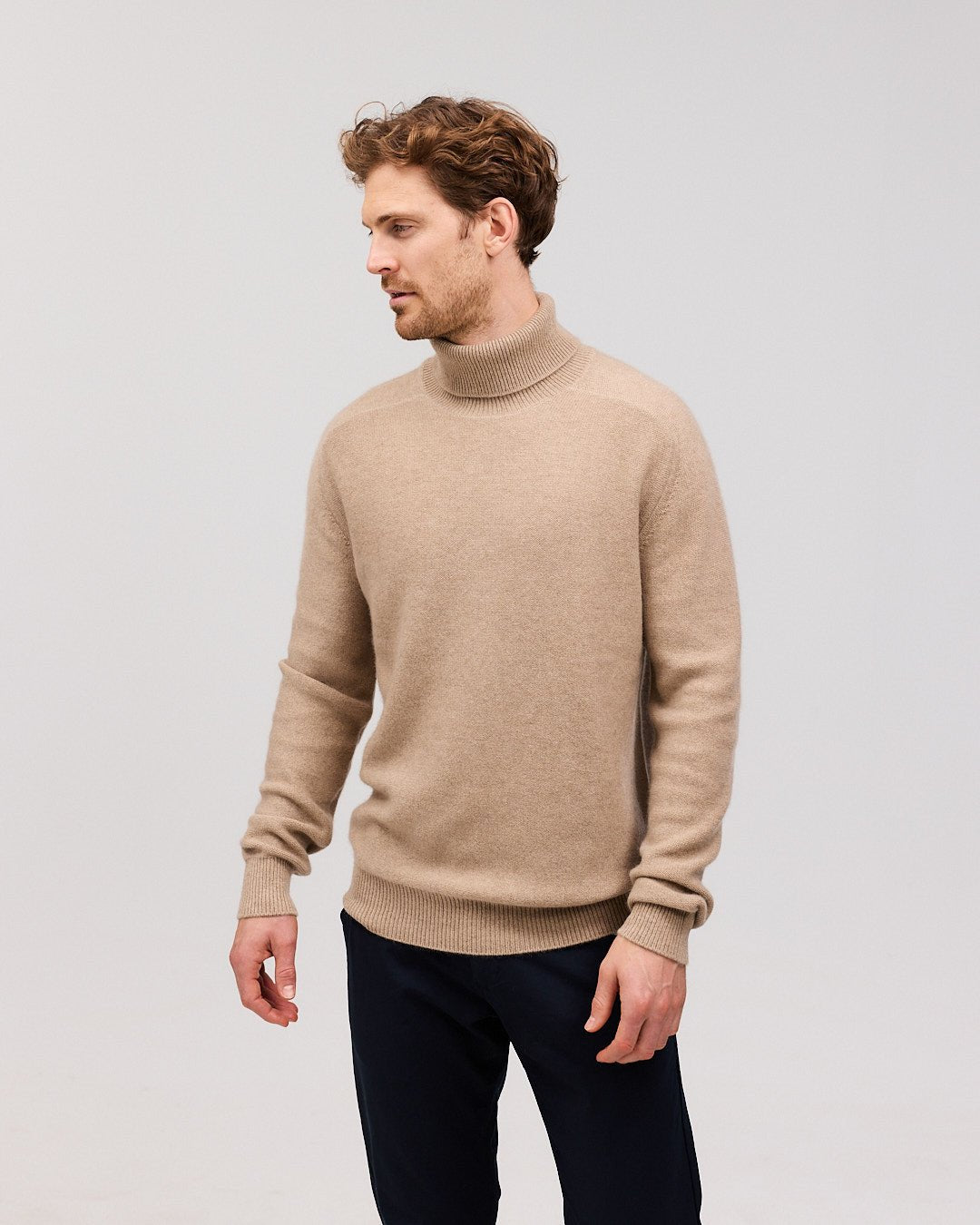 SIGURD cashmere roll neck Sand Melange - Nordic Weaving