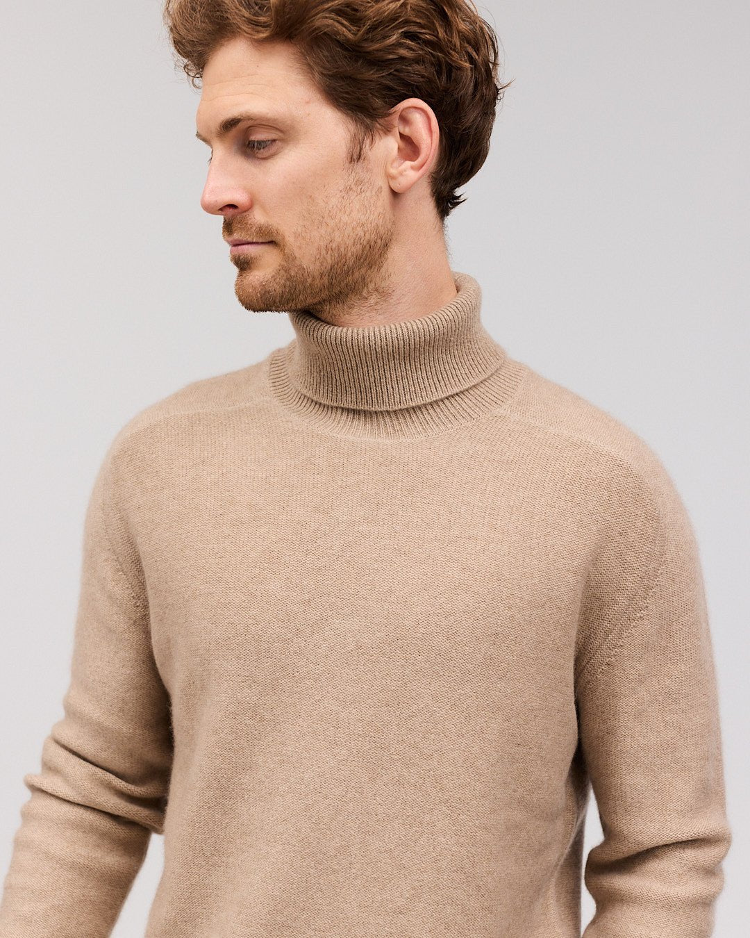 SIGURD cashmere roll neck Sand Melange - Nordic Weaving