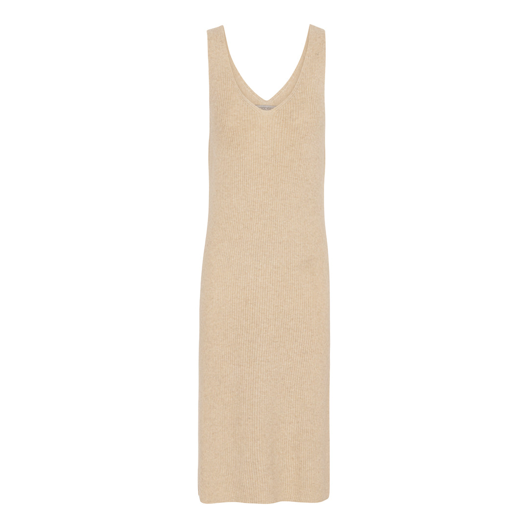 Produktbillede af Ribstrikket cashmere kjole beige